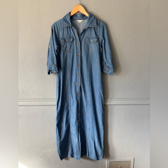 Kings Road | button down | chambray | maxi | dress | L - Picture 1 of 12